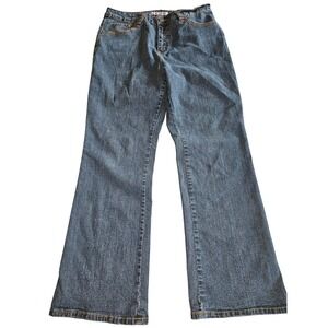 AB Jeans Company Womens Size 14 Blue Flared Denim Pants Red Stitching Vintage
